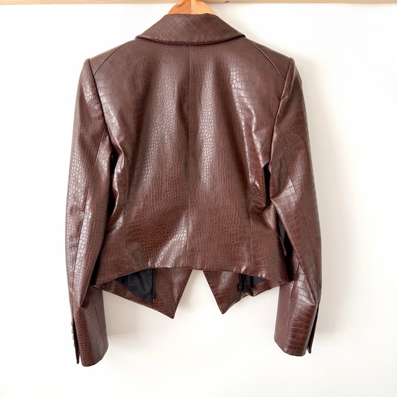VERONICA BEARD | Brown Cooke Croc Embossed Vegan Leather Jacket Blazer Size 4 - Picture 7 of 10